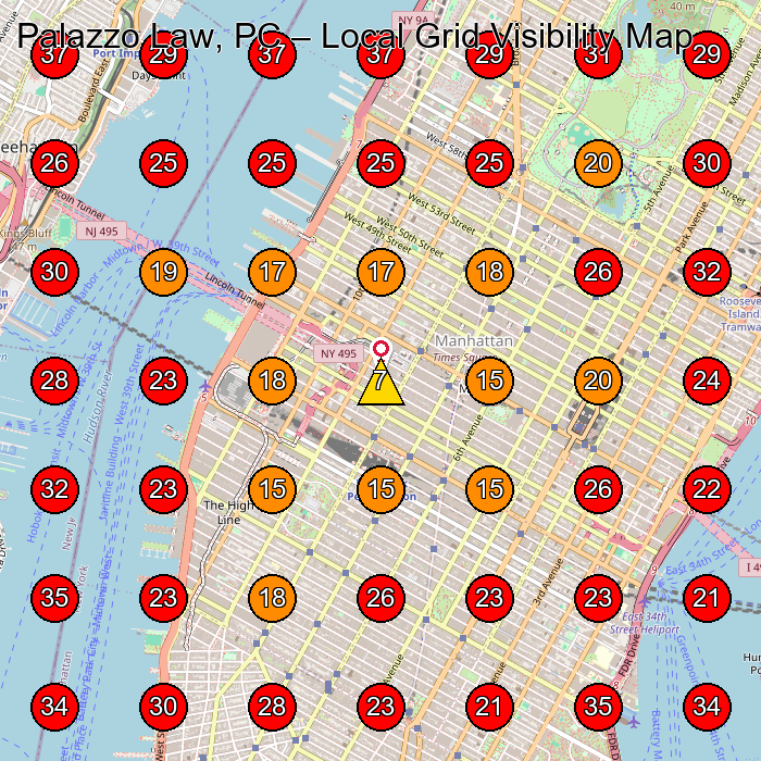 Palazzo Law, PC GeoGrid visibility map for Legal Services in New York